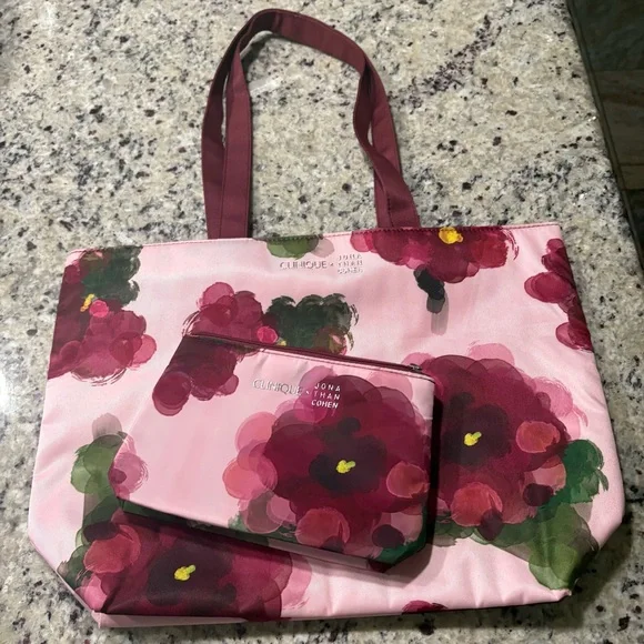 Clinique X Jonathan Cohen floral print tote bag and makeup bag New Without tags - Picture 2 of 10